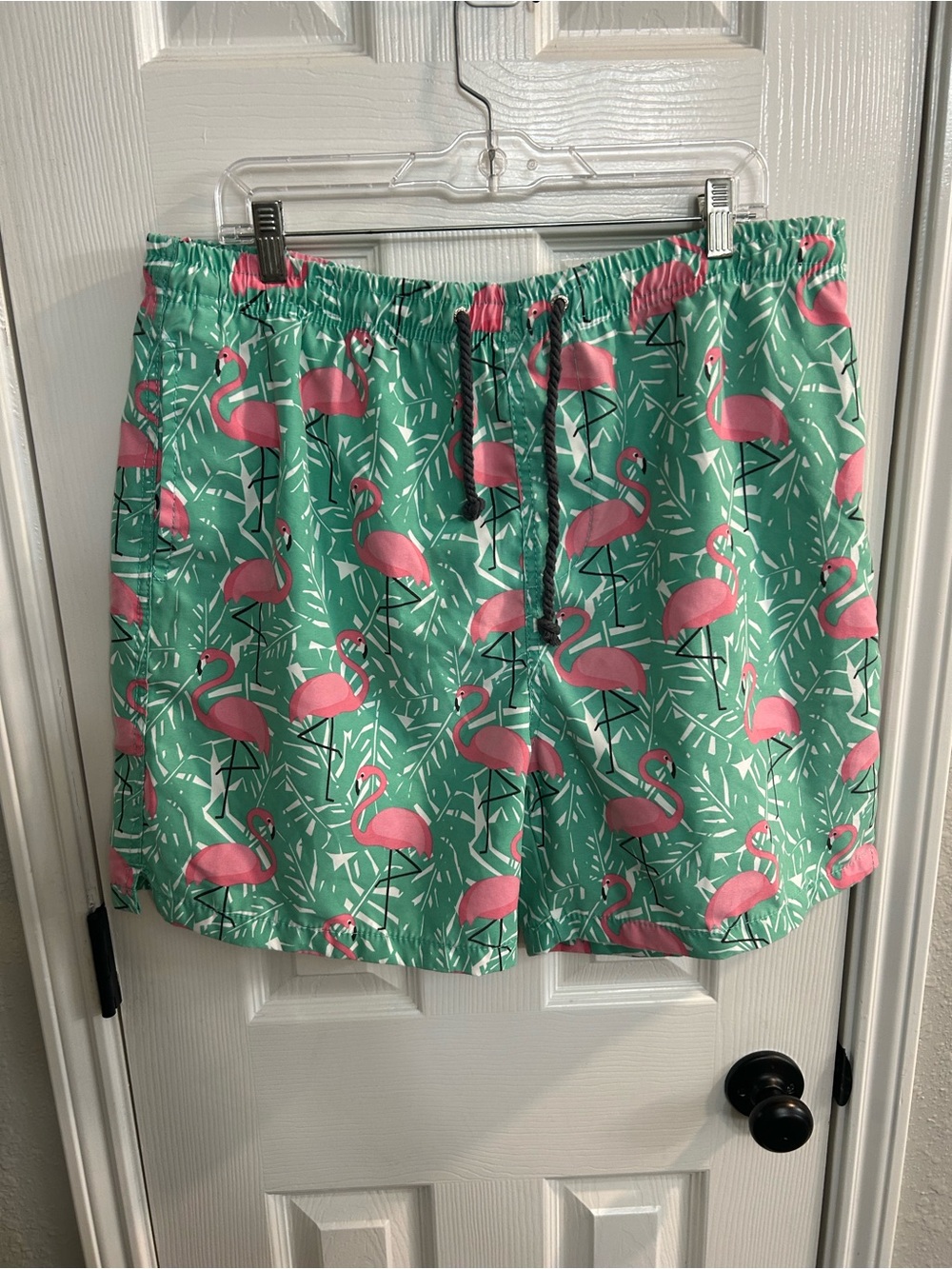 Ingear men’s  swim shorts size xxl aqua green with pink flamingo pattern